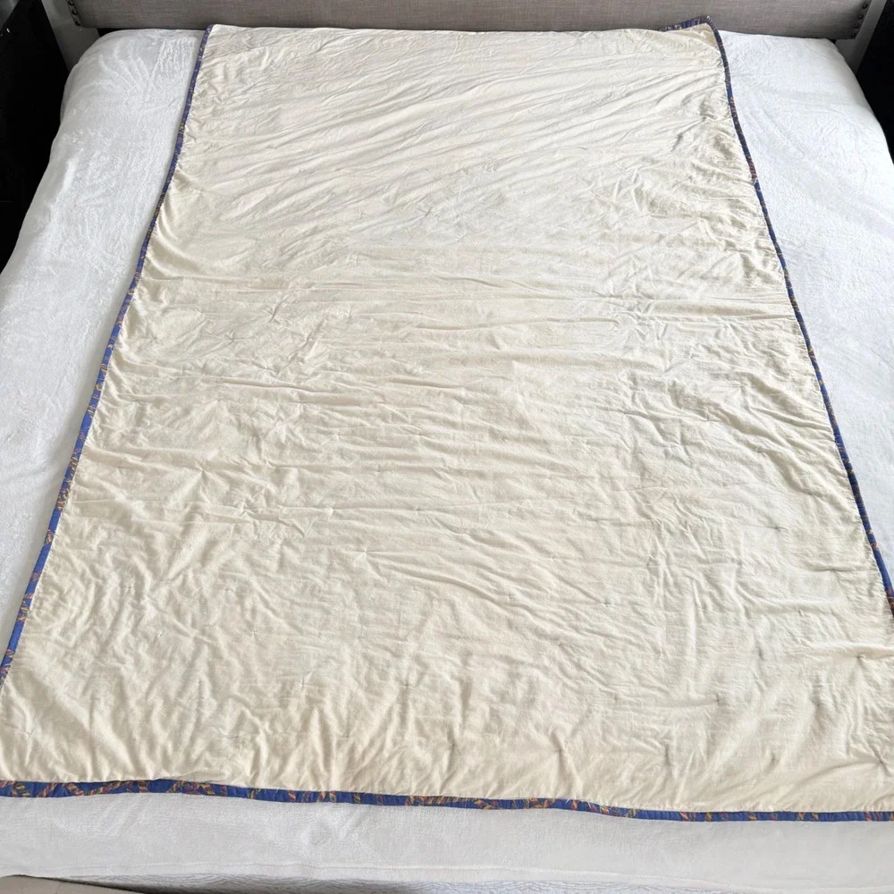 VTG Handmade Patchwork Quilt Throw Twin Purple Cream Tied Cottagecore 1990